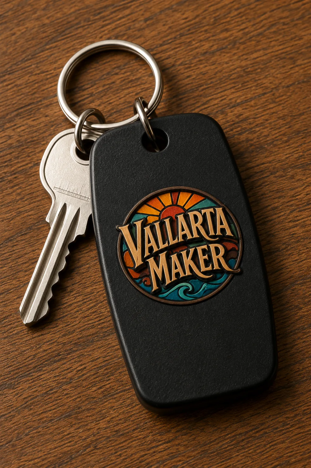 Black leather Vallarta Maker key tag