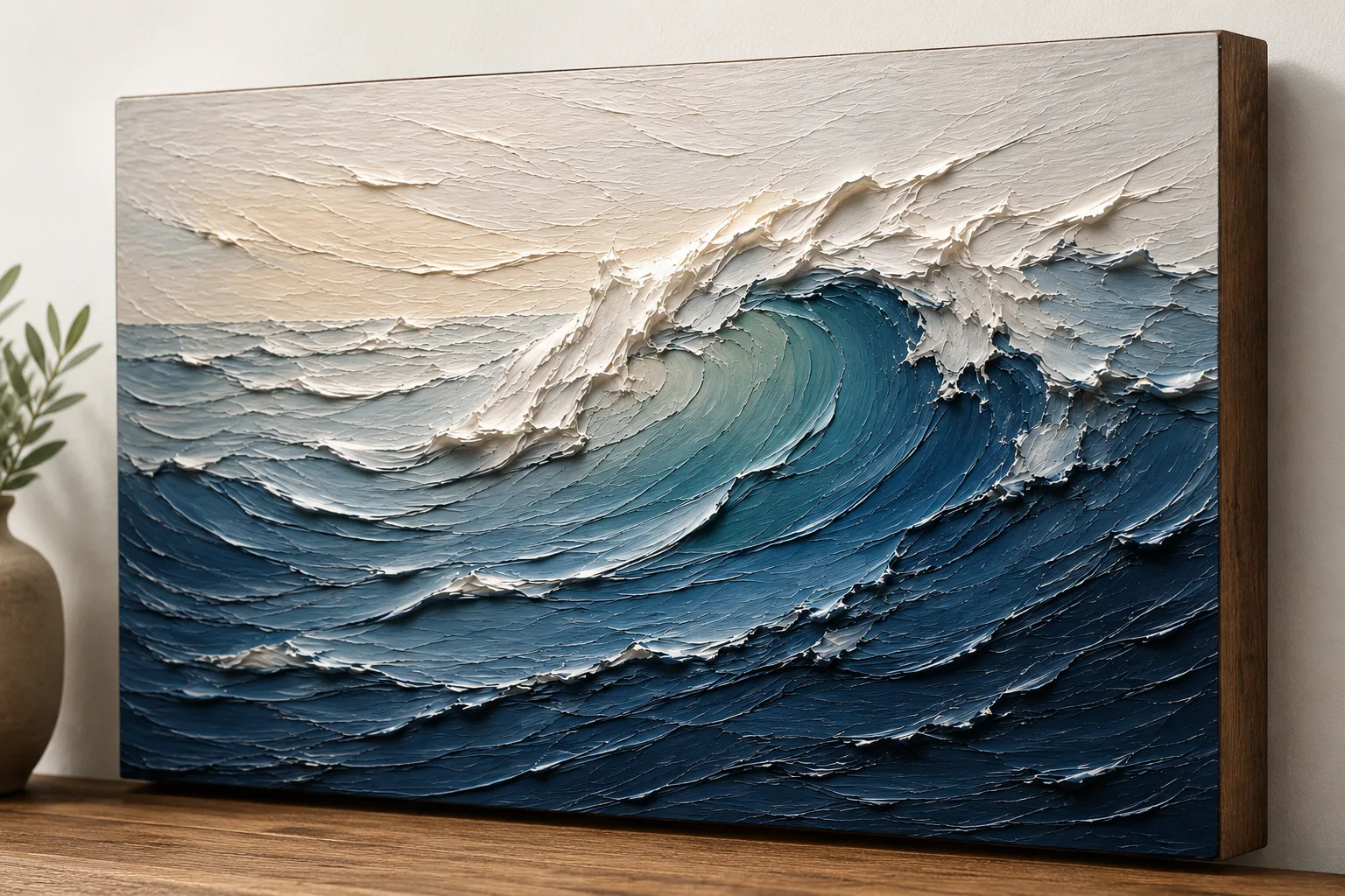 Fine art ocean wave on a wood panel